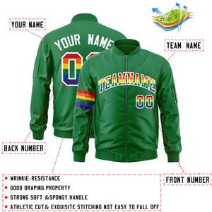 Custom Kelly Green LGBT Rainbow For Pride Month Classic Style Letterman Bomber Jacket