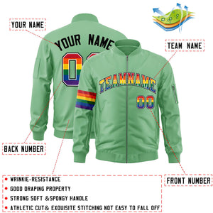 Custom Light Green LGBT Rainbow For Pride Month Classic Style Letterman Bomber Jacket