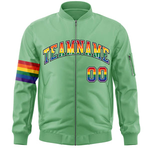 Custom Light Green LGBT Rainbow For Pride Month Classic Style Letterman Bomber Jacket