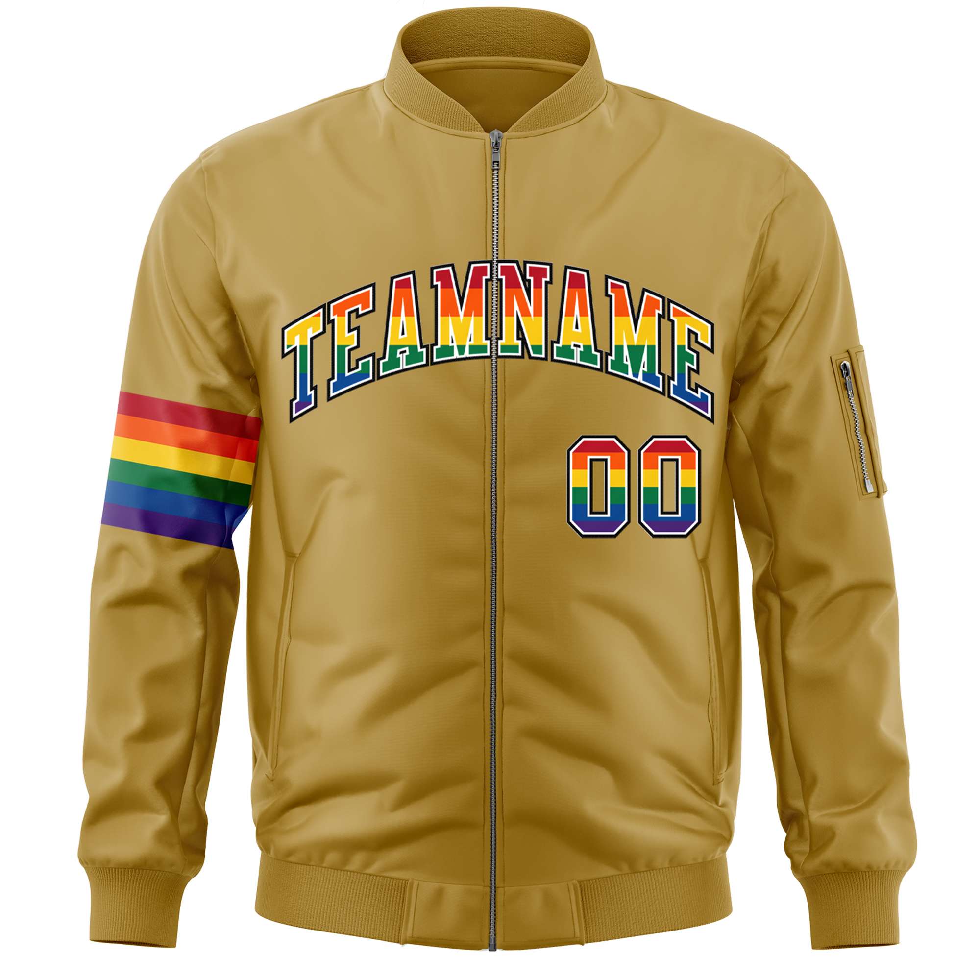 Custom Old Gold LGBT Rainbow For Pride Month Classic Style Letterman Bomber Jacket