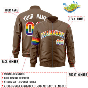 Custom Light Brown LGBT Rainbow For Pride Month Classic Style Letterman Bomber Jacket