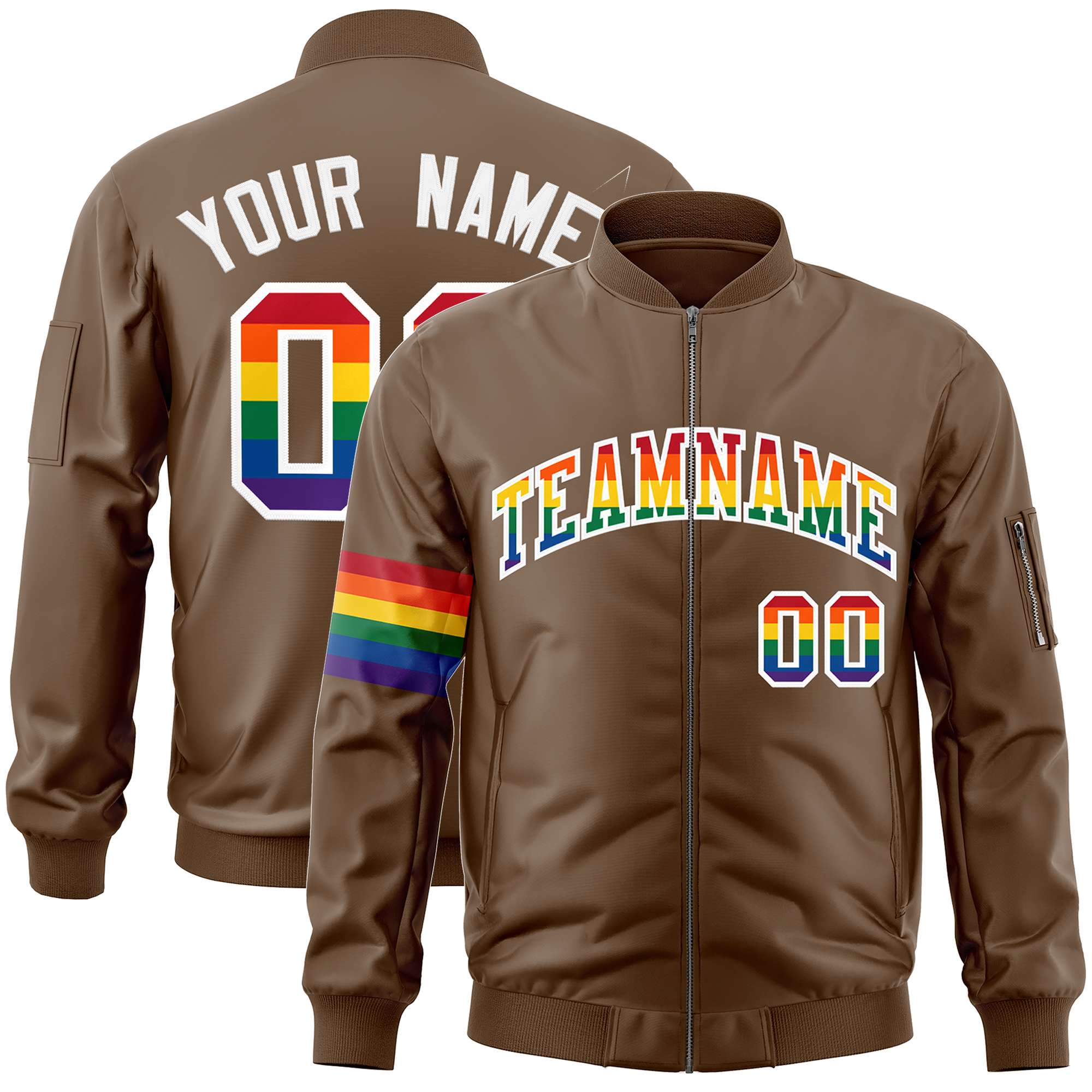 Custom Light Brown LGBT Rainbow For Pride Month Classic Style Letterman Bomber Jacket