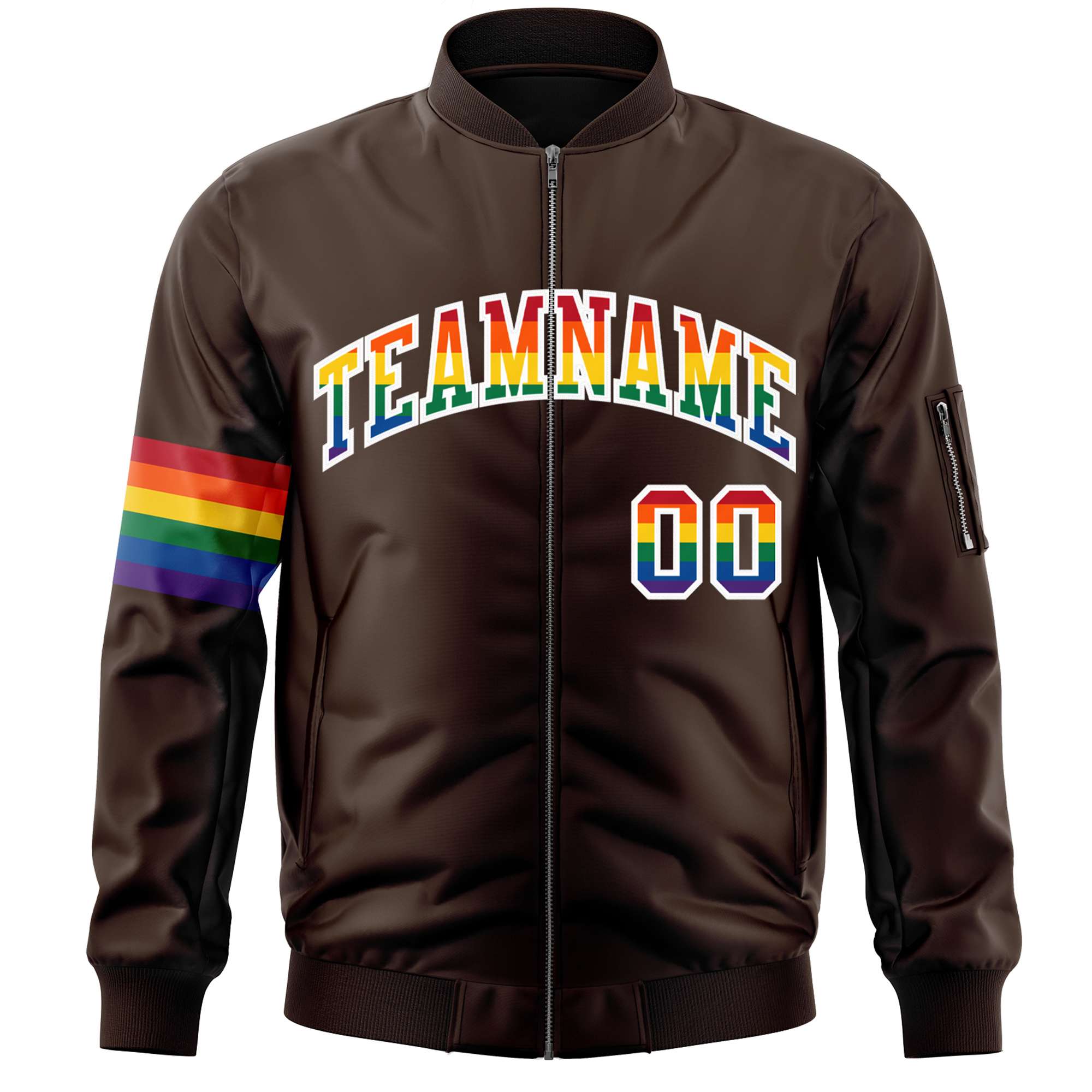 Custom Brown LGBT Rainbow For Pride Month Classic Style Letterman Bomber Jacket