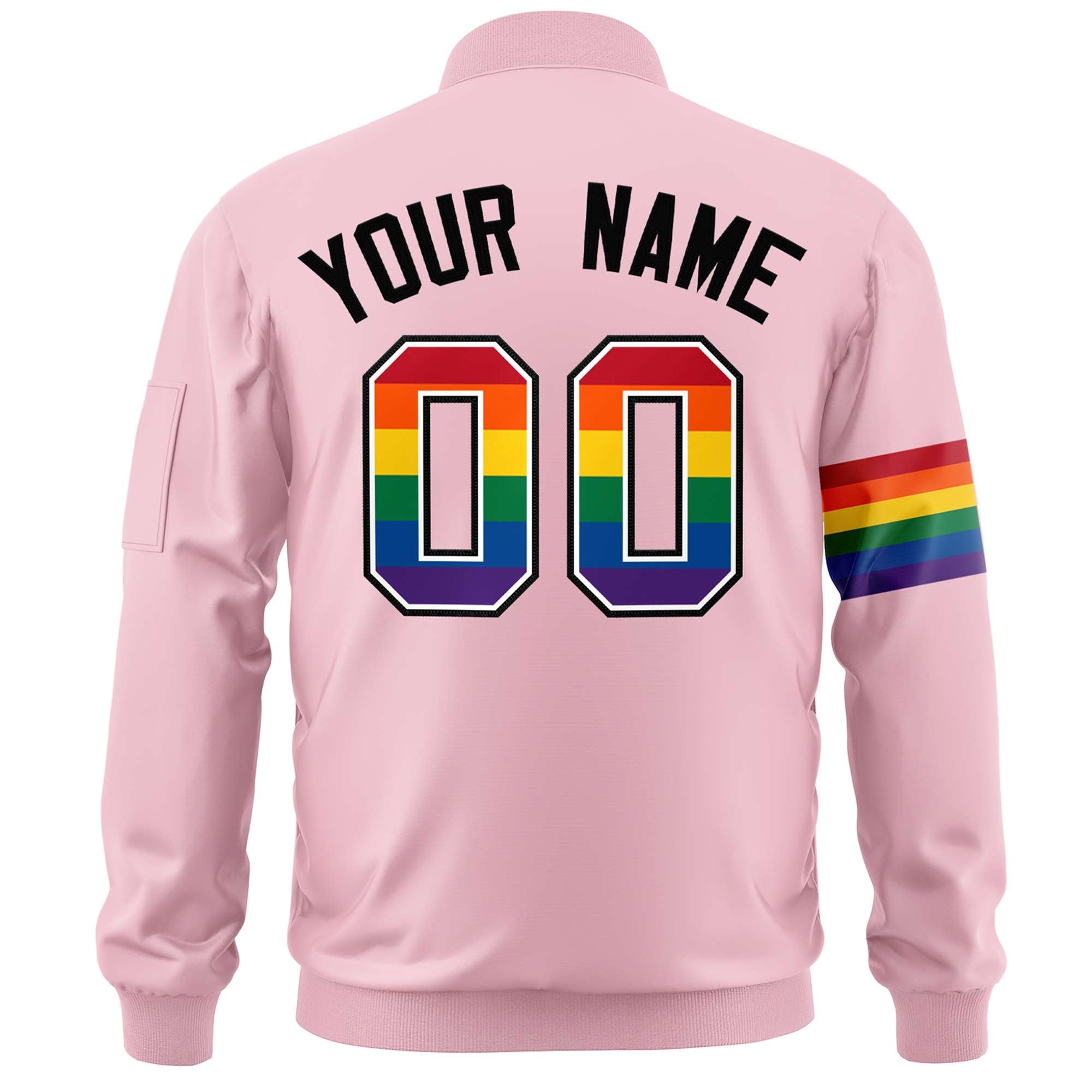 Custom Light Pink LGBT Rainbow For Pride Month Classic Style Letterman Bomber Jacket