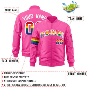 Custom Pink LGBT Rainbow For Pride Month Classic Style Letterman Bomber Jacket