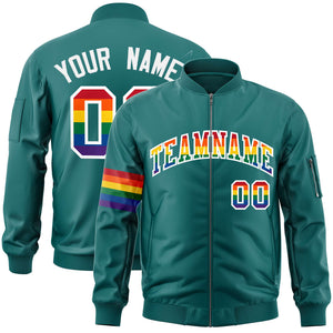 Custom Aqua LGBT Rainbow For Pride Month Classic Style Letterman Bomber Jacket