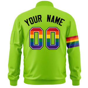 Custom Neon Green LGBT Rainbow For Pride Month Classic Style Letterman Bomber Jacket