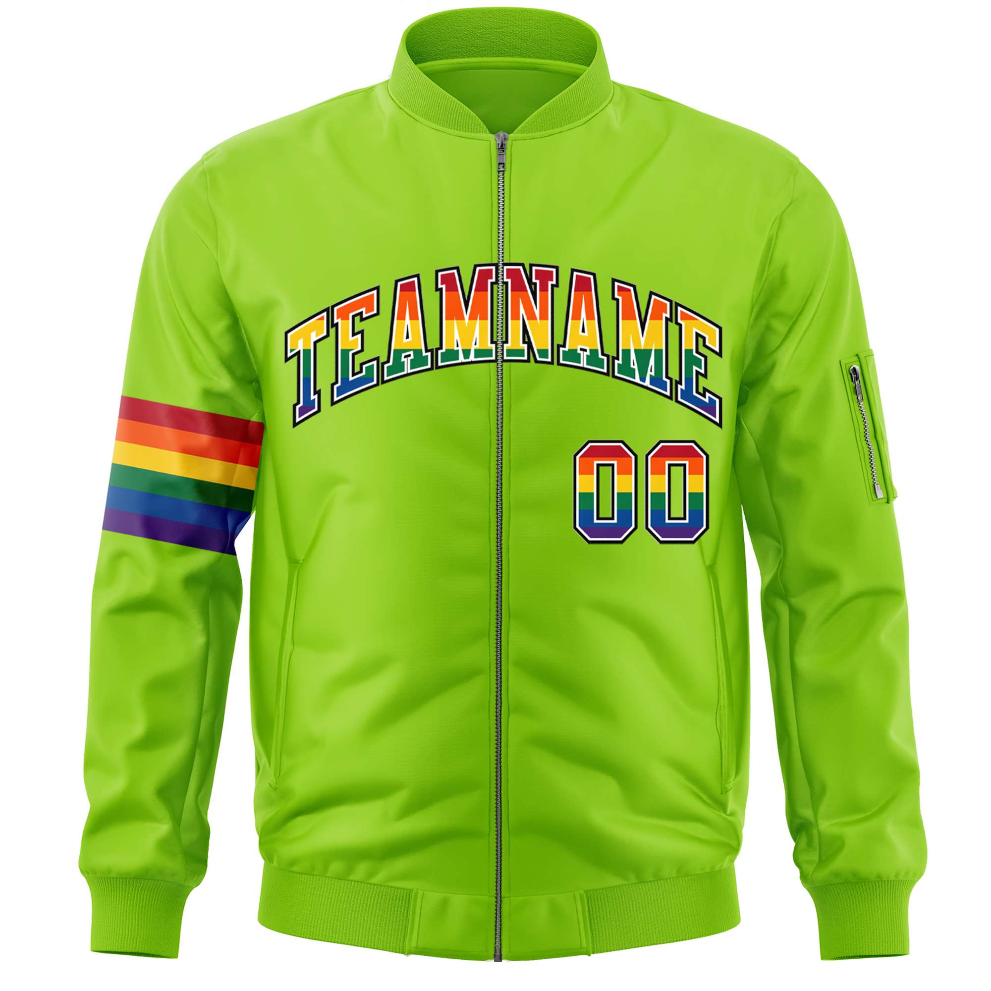 Custom Neon Green LGBT Rainbow For Pride Month Classic Style Letterman Bomber Jacket