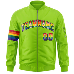 Custom Neon Green LGBT Rainbow For Pride Month Classic Style Letterman Bomber Jacket