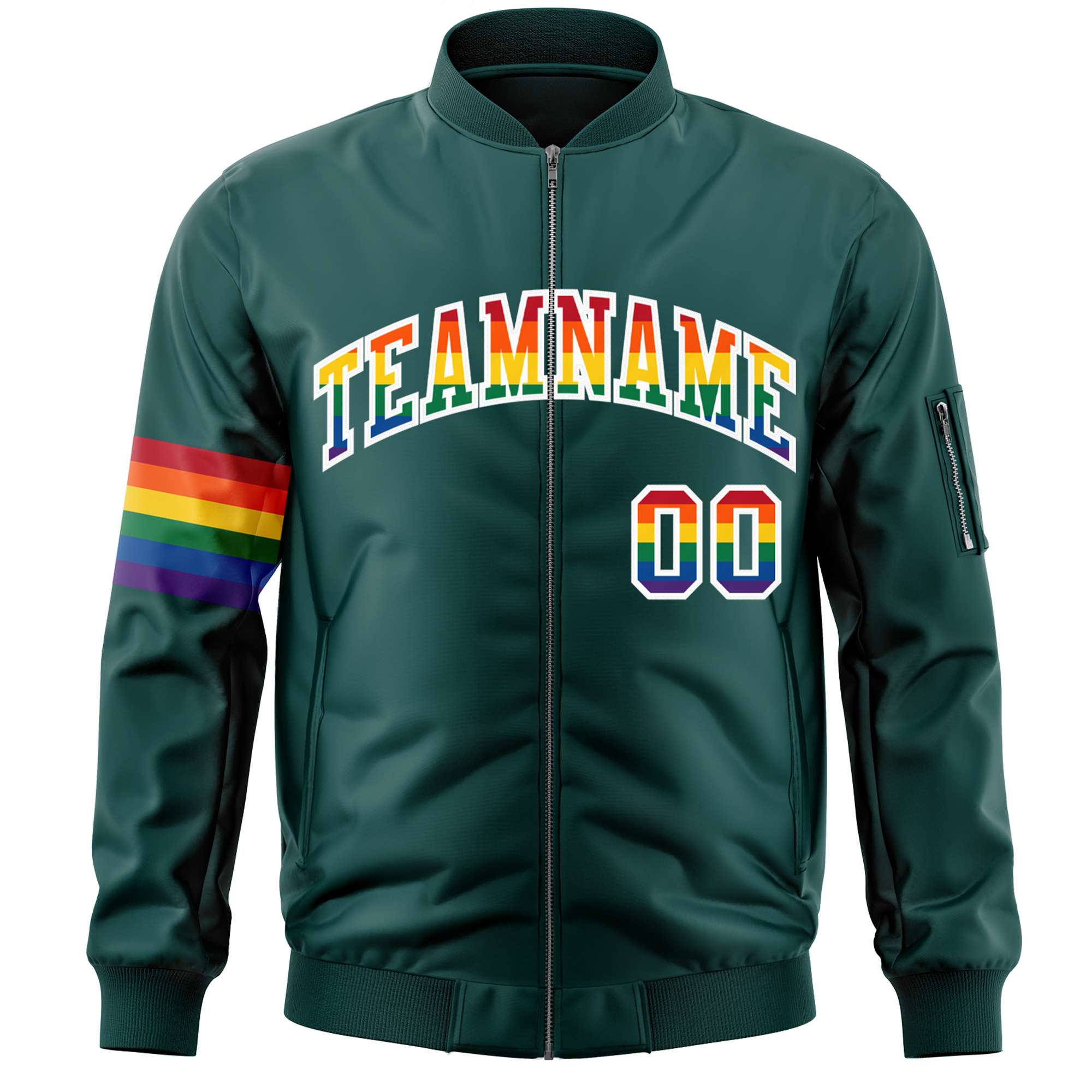 Custom Midnight Green LGBT Rainbow For Pride Month Classic Style Letterman Bomber Jacket