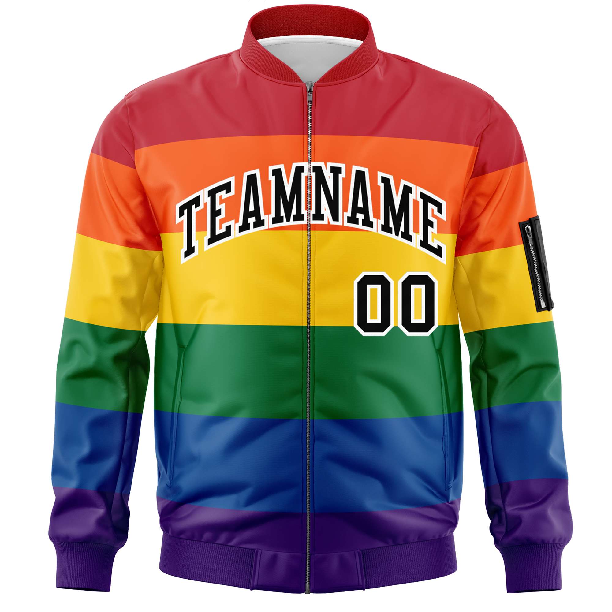 Custom LGBT Rainbow For Pride Month Full-Snap Color Block Letterman Bomber Jacket