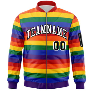 Custom LGBT Rainbow For Pride Month Full-Snap Color Block Letterman Bomber Jacket