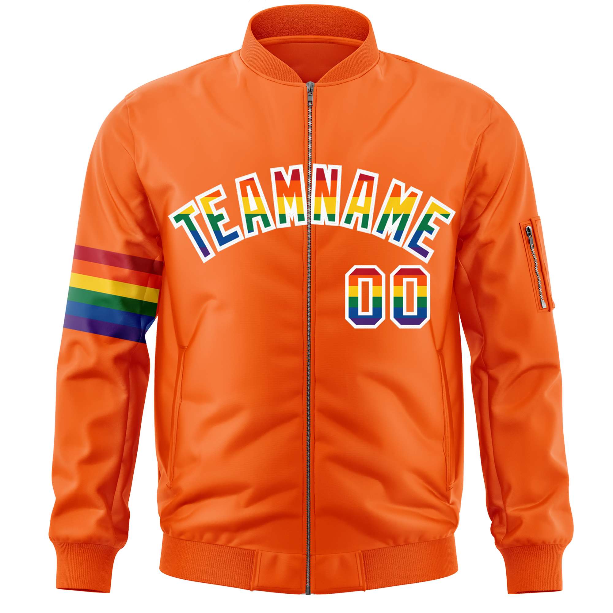 Custom Orange LGBT Rainbow For Pride Month Classic Style Letterman Bomber Jacket