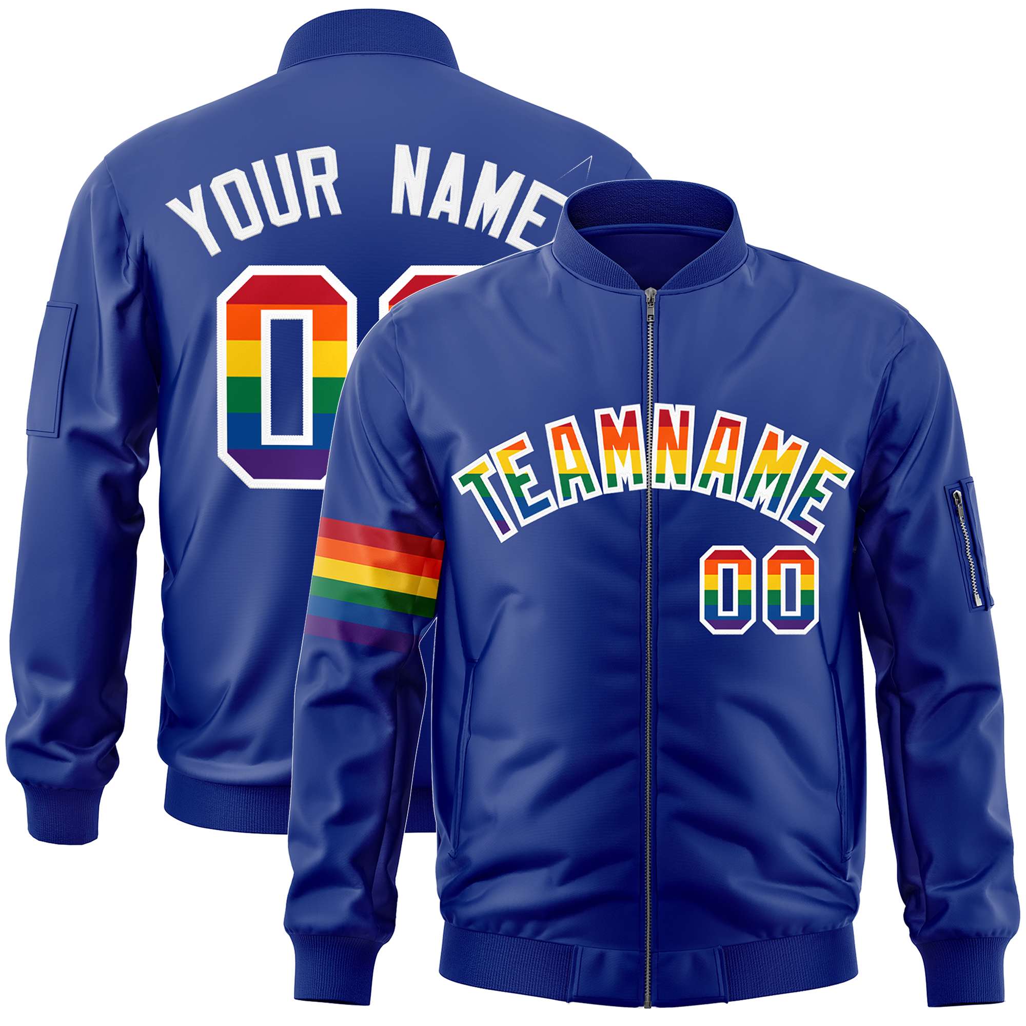 Custom Royal LGBT Rainbow For Pride Month Classic Style Letterman Bomber Jacket