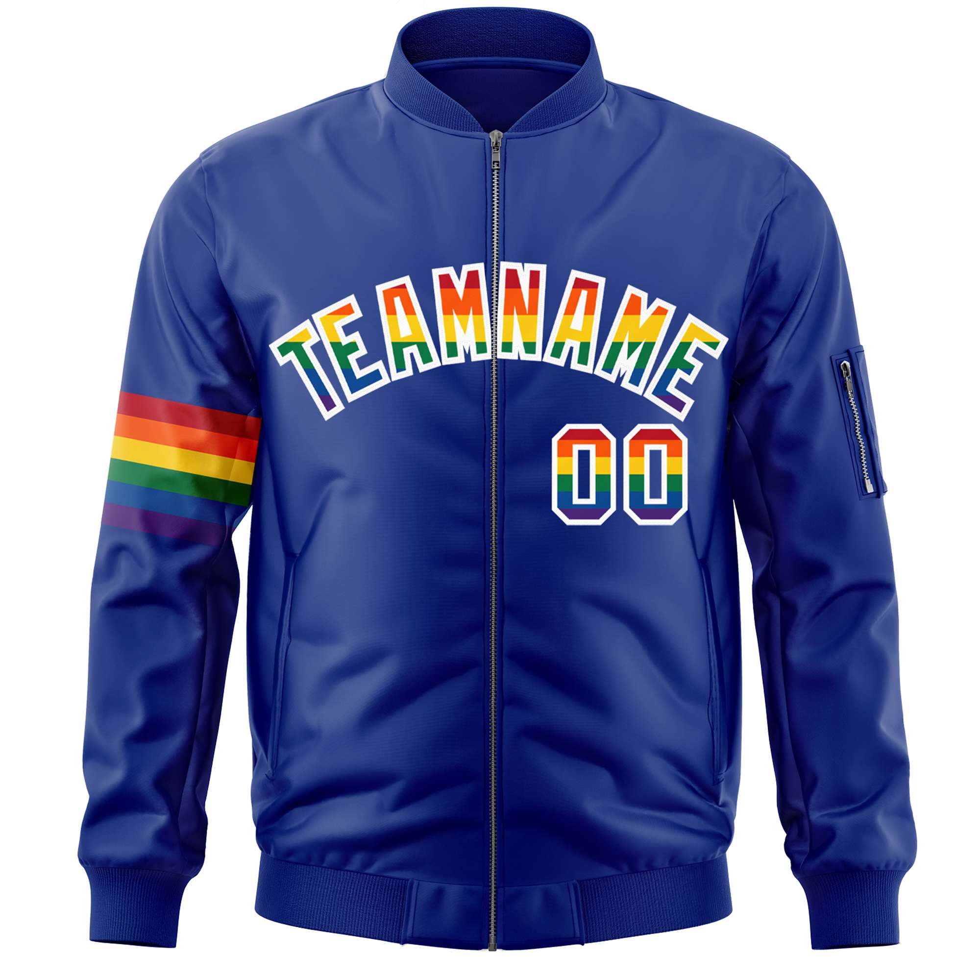 Custom Royal LGBT Rainbow For Pride Month Classic Style Letterman Bomber Jacket