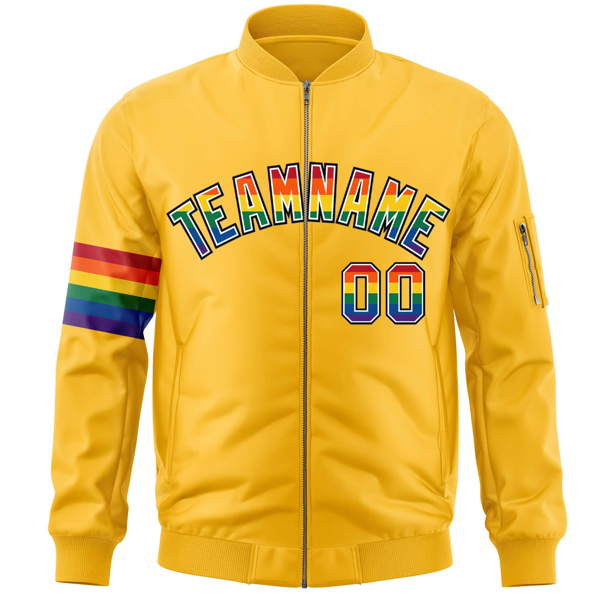 Custom Gold LGBT Rainbow For Pride Month Classic Style Letterman Bomber Jacket