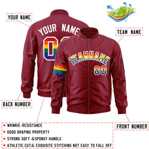 Custom Crimson LGBT Rainbow For Pride Month Classic Style Letterman Bomber Jacket