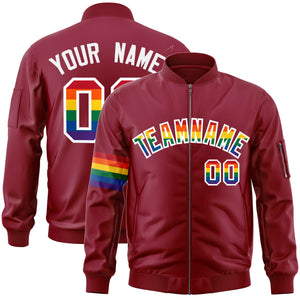 Custom Crimson LGBT Rainbow For Pride Month Classic Style Letterman Bomber Jacket