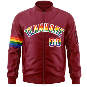 Custom Crimson LGBT Rainbow For Pride Month Classic Style Letterman Bomber Jacket