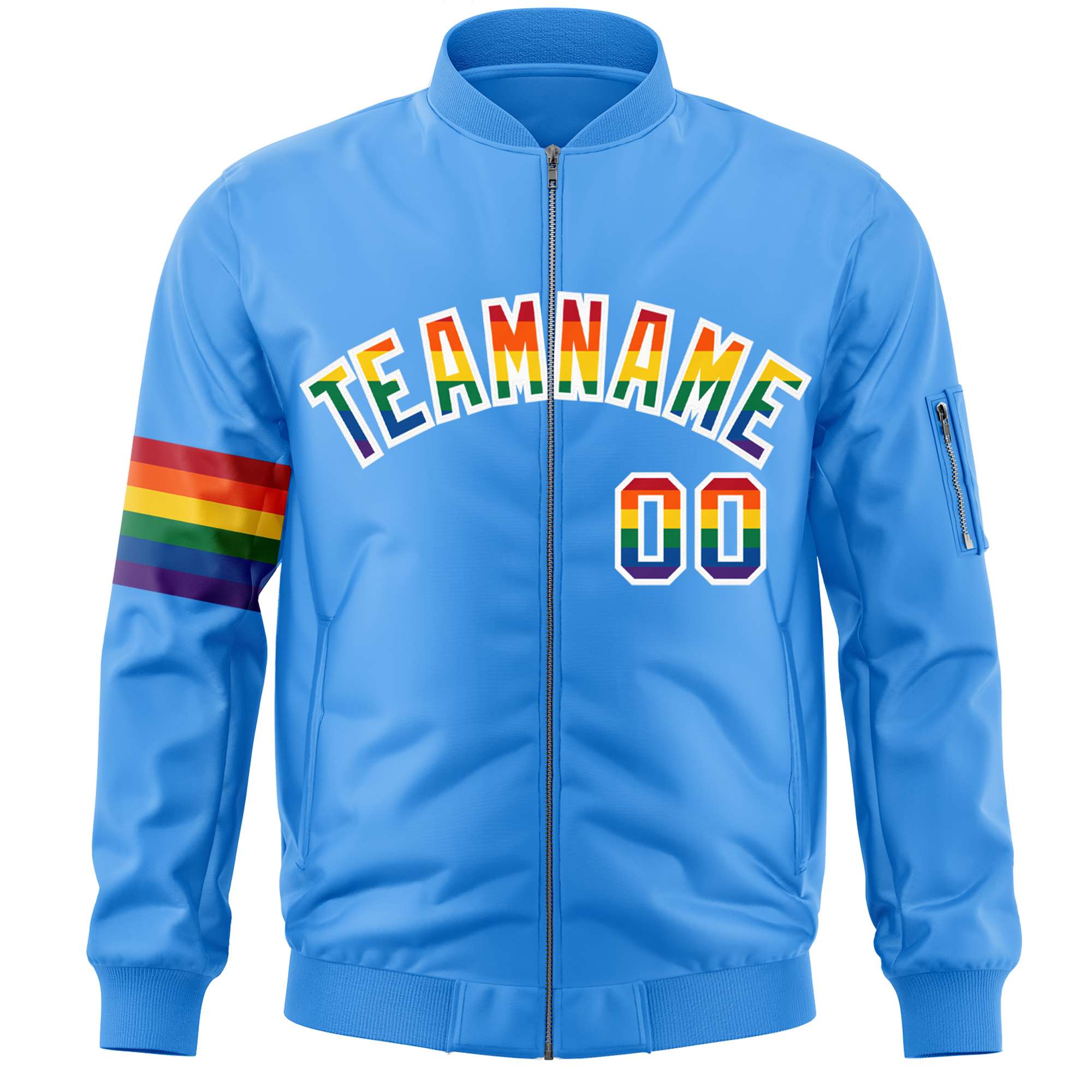 Custom Powder Blue LGBT Rainbow For Pride Month Classic Style Letterman Bomber Jacket