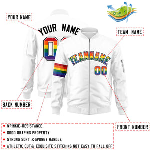 Custom White LGBT Rainbow For Pride Month Classic Style Letterman Bomber Jacket