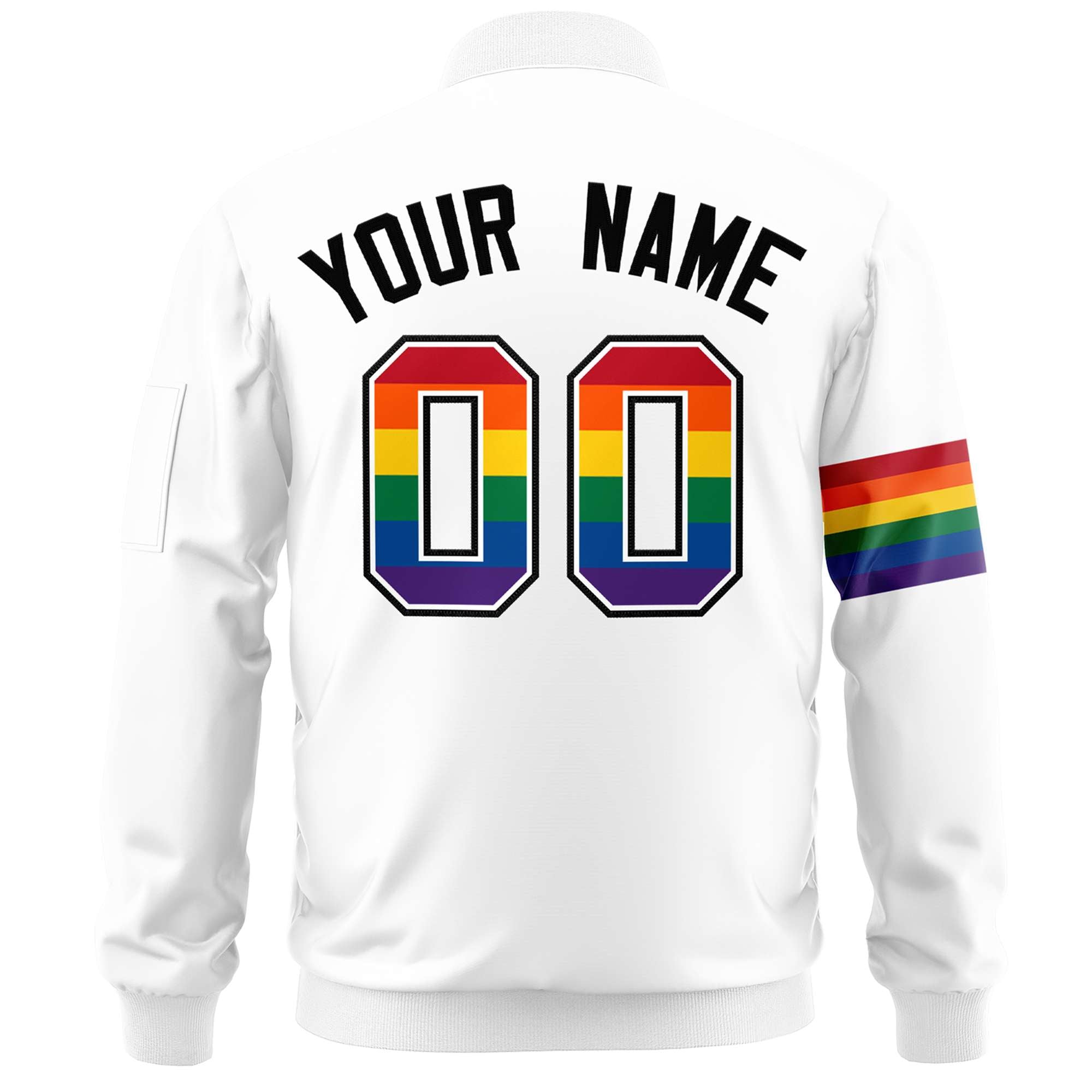 Custom White LGBT Rainbow For Pride Month Classic Style Letterman Bomber Jacket