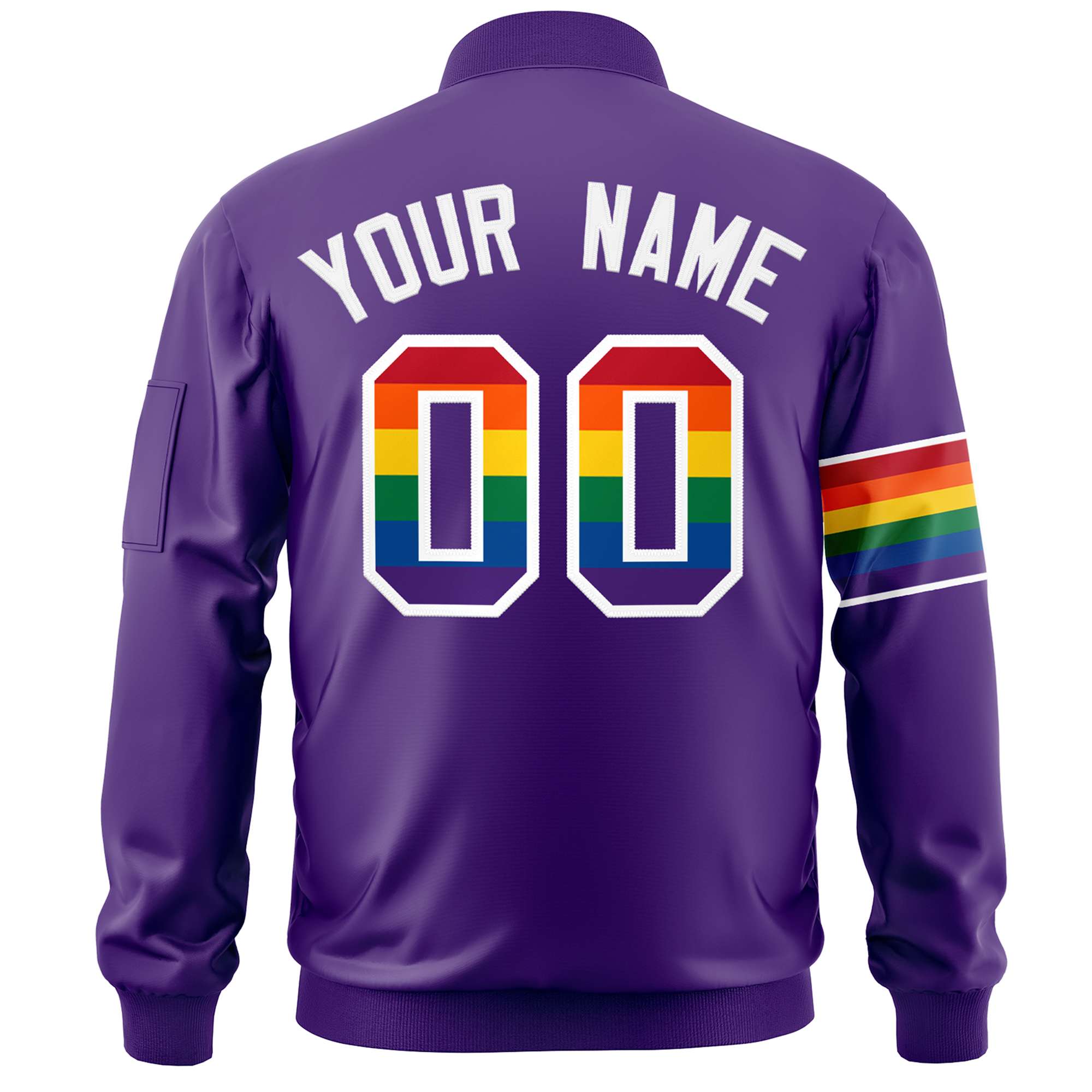 Custom Purple LGBT Rainbow For Pride Month Classic Style Letterman Bomber Jacket