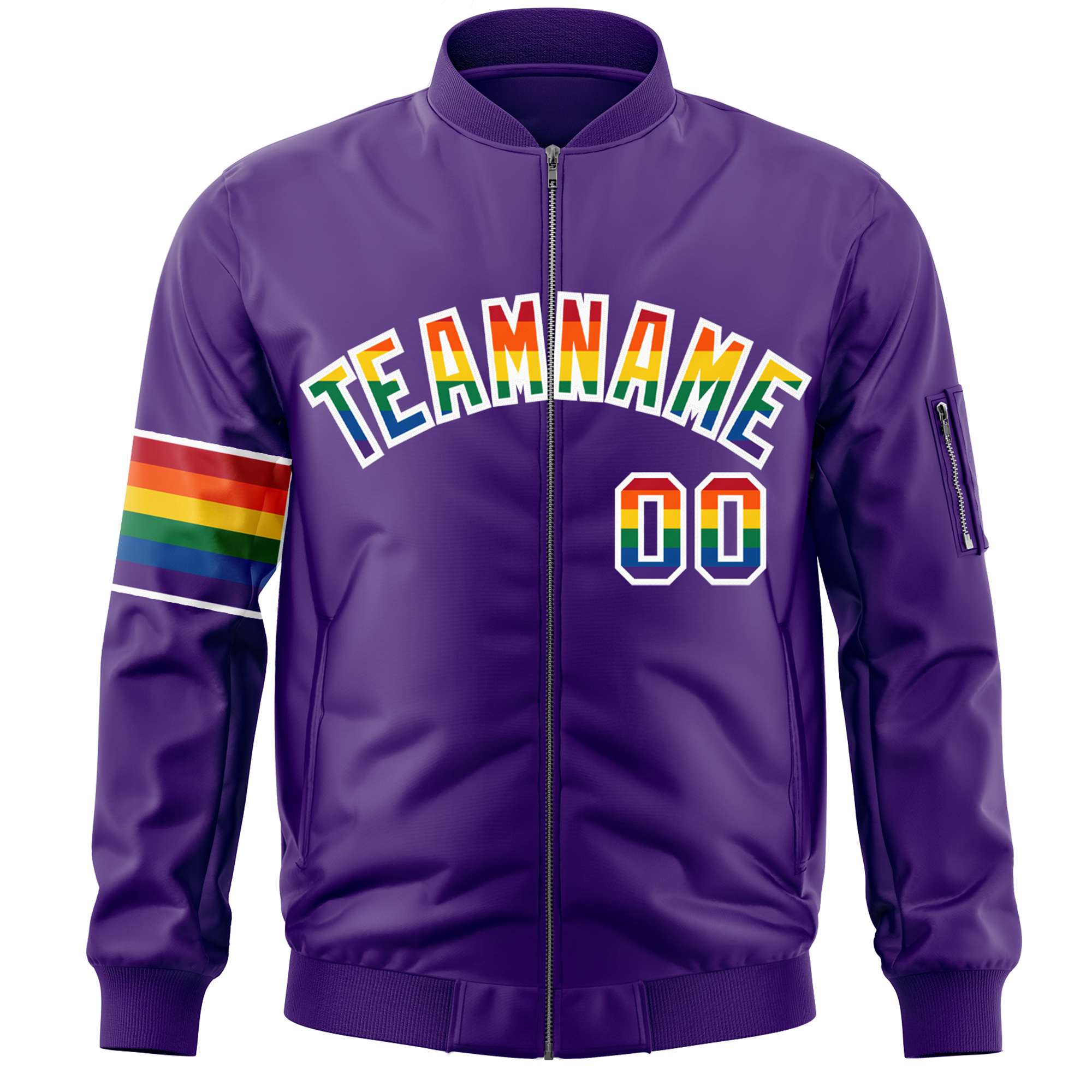 Custom Purple LGBT Rainbow For Pride Month Classic Style Letterman Bomber Jacket