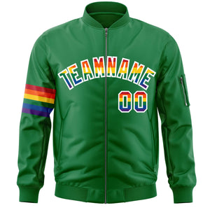 Custom Kelly Green LGBT Rainbow For Pride Month Classic Style Letterman Bomber Jacket