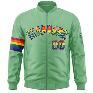 Custom Light Green LGBT Rainbow For Pride Month Classic Style Letterman Bomber Jacket