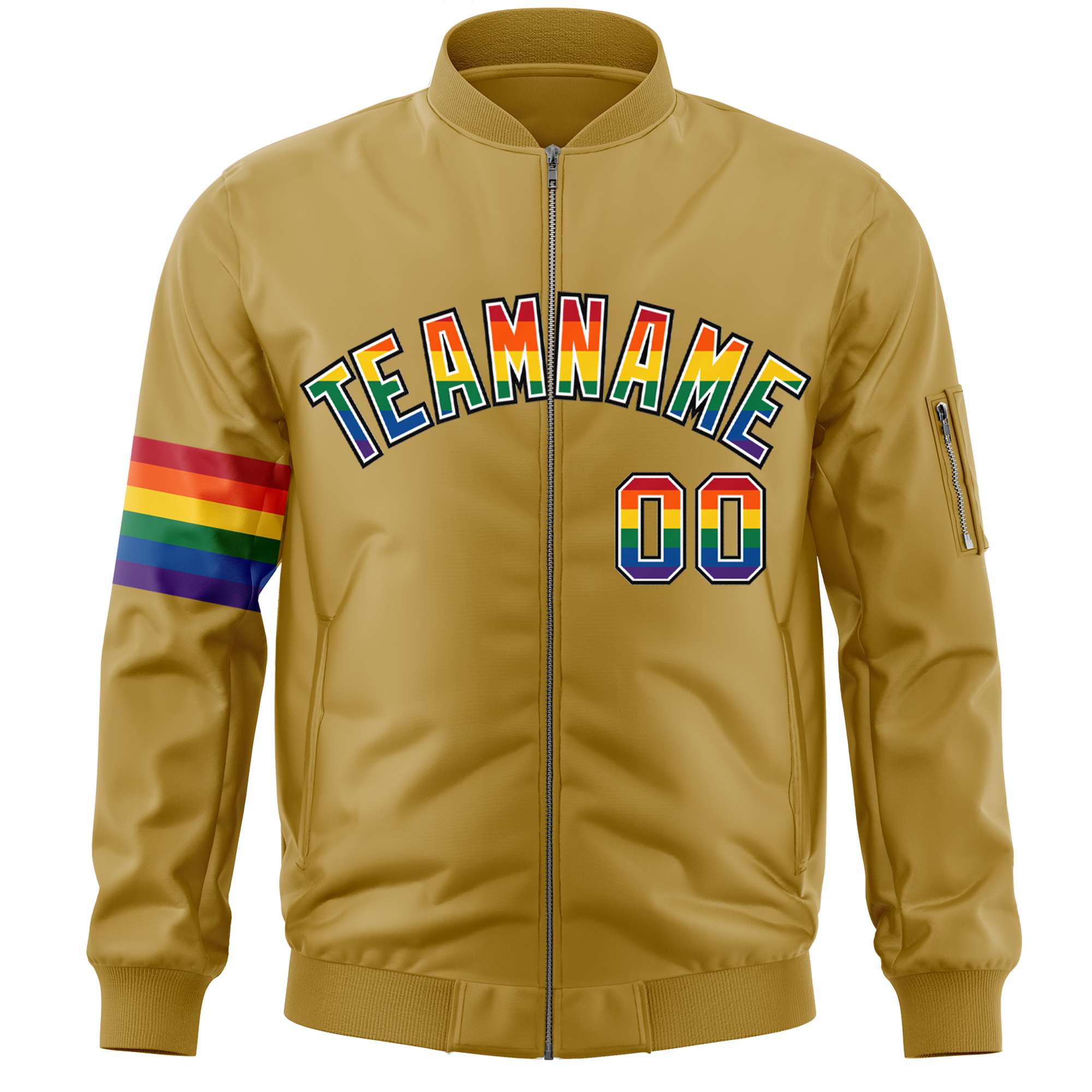 Custom Old Gold LGBT Rainbow For Pride Month Classic Style Letterman Bomber Jacket