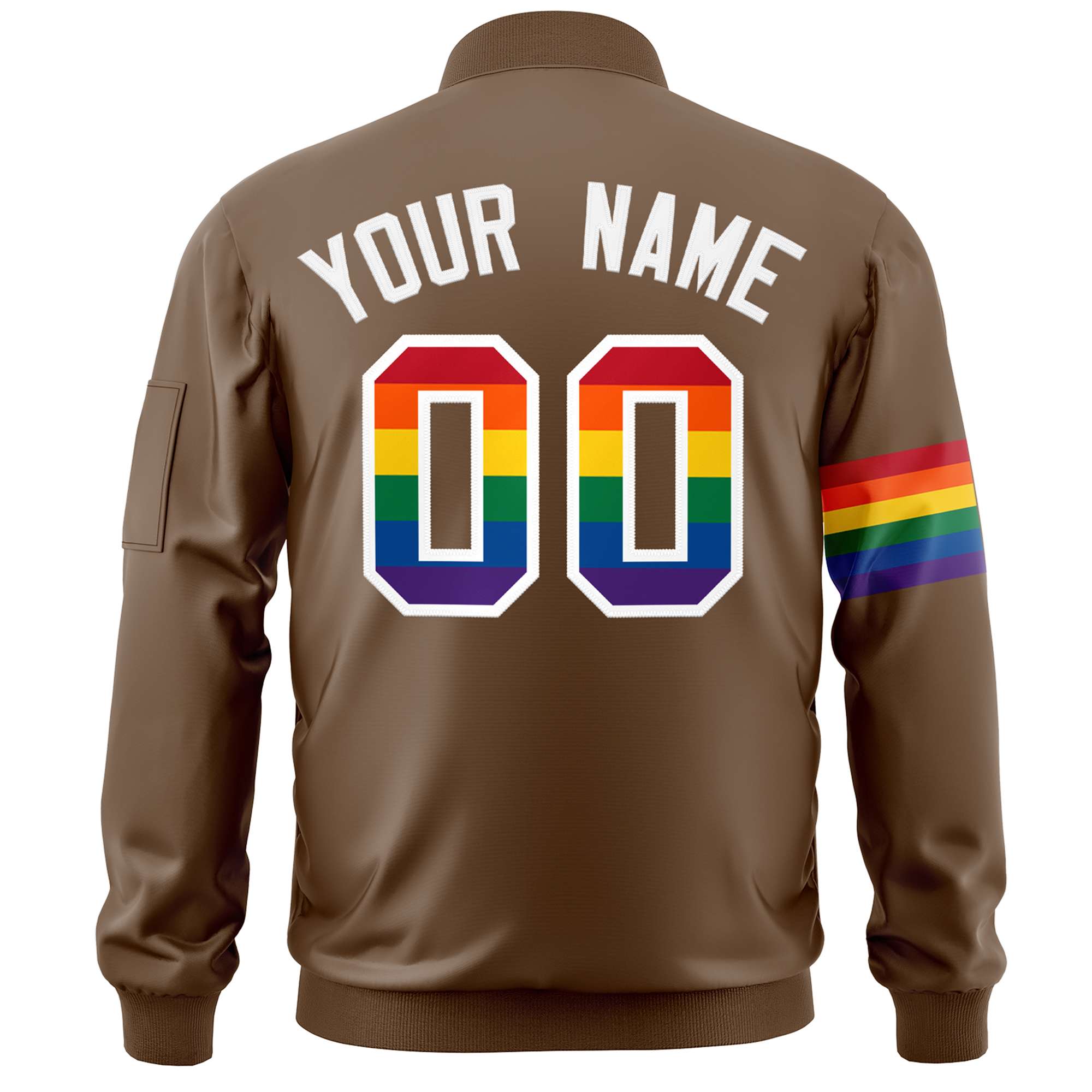 Custom Light Brown LGBT Rainbow For Pride Month Classic Style Letterman Bomber Jacket