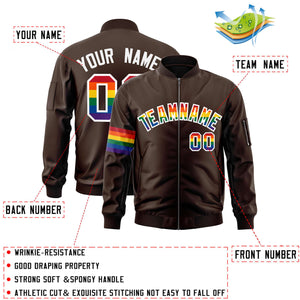 Custom Brown LGBT Rainbow For Pride Month Classic Style Letterman Bomber Jacket