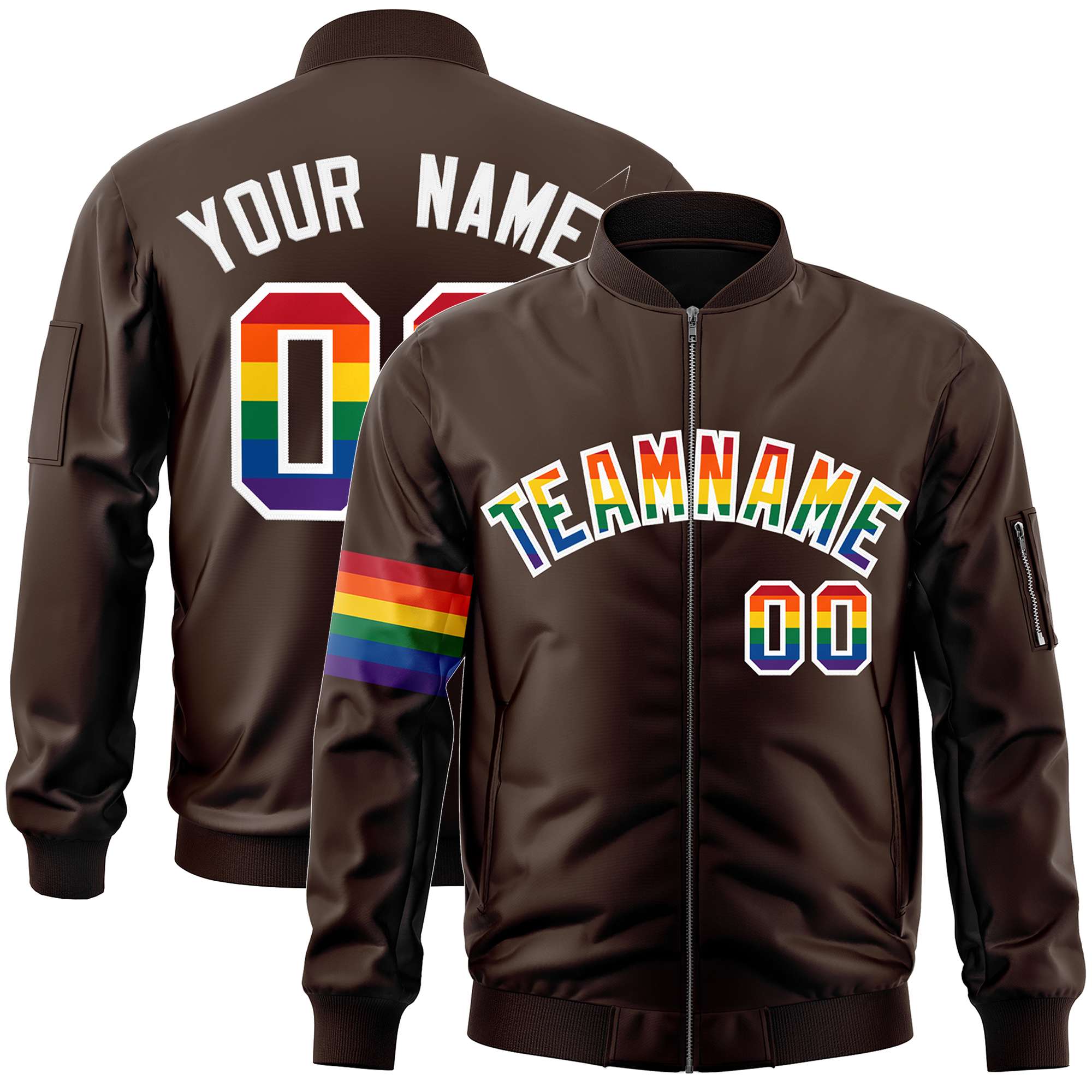 Custom Brown LGBT Rainbow For Pride Month Classic Style Letterman Bomber Jacket