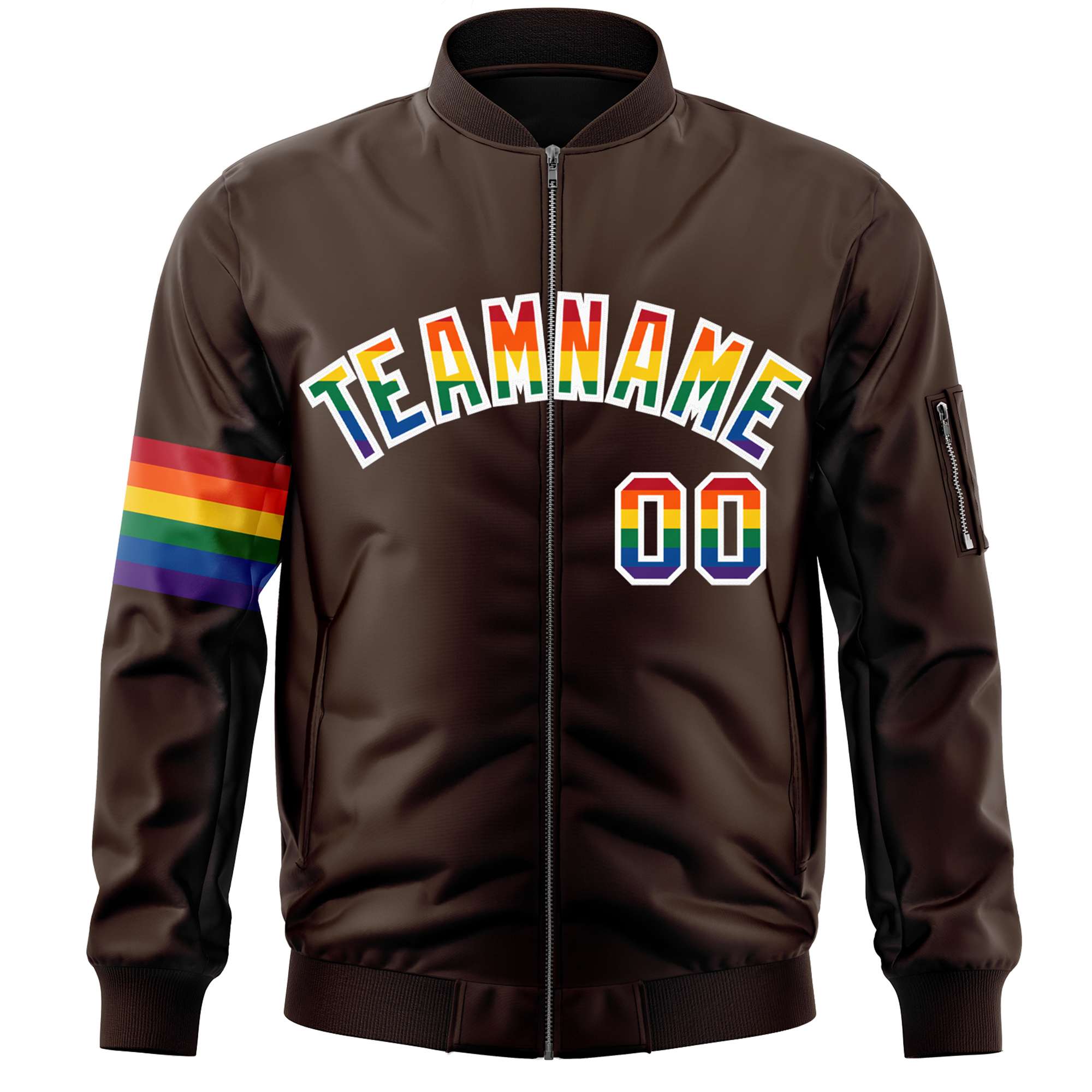 Custom Brown LGBT Rainbow For Pride Month Classic Style Letterman Bomber Jacket