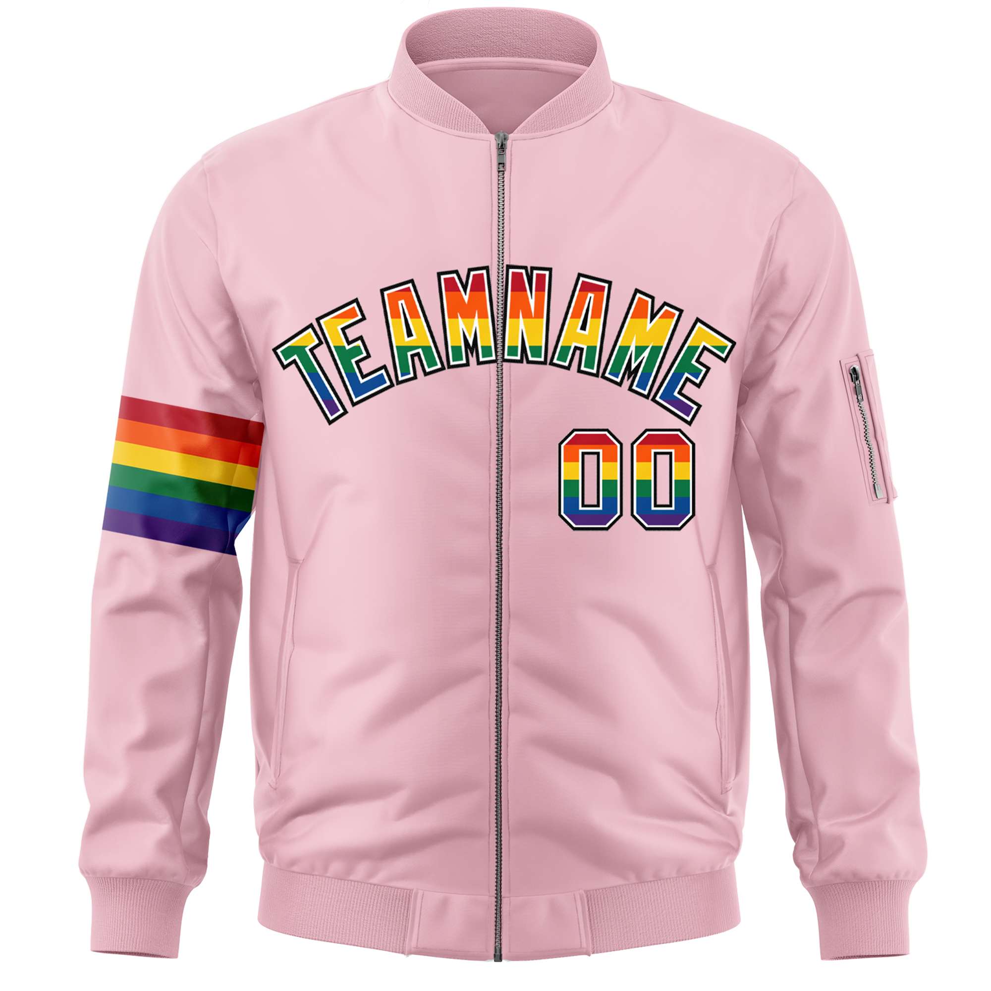 Custom Light Pink LGBT Rainbow For Pride Month Classic Style Letterman Bomber Jacket