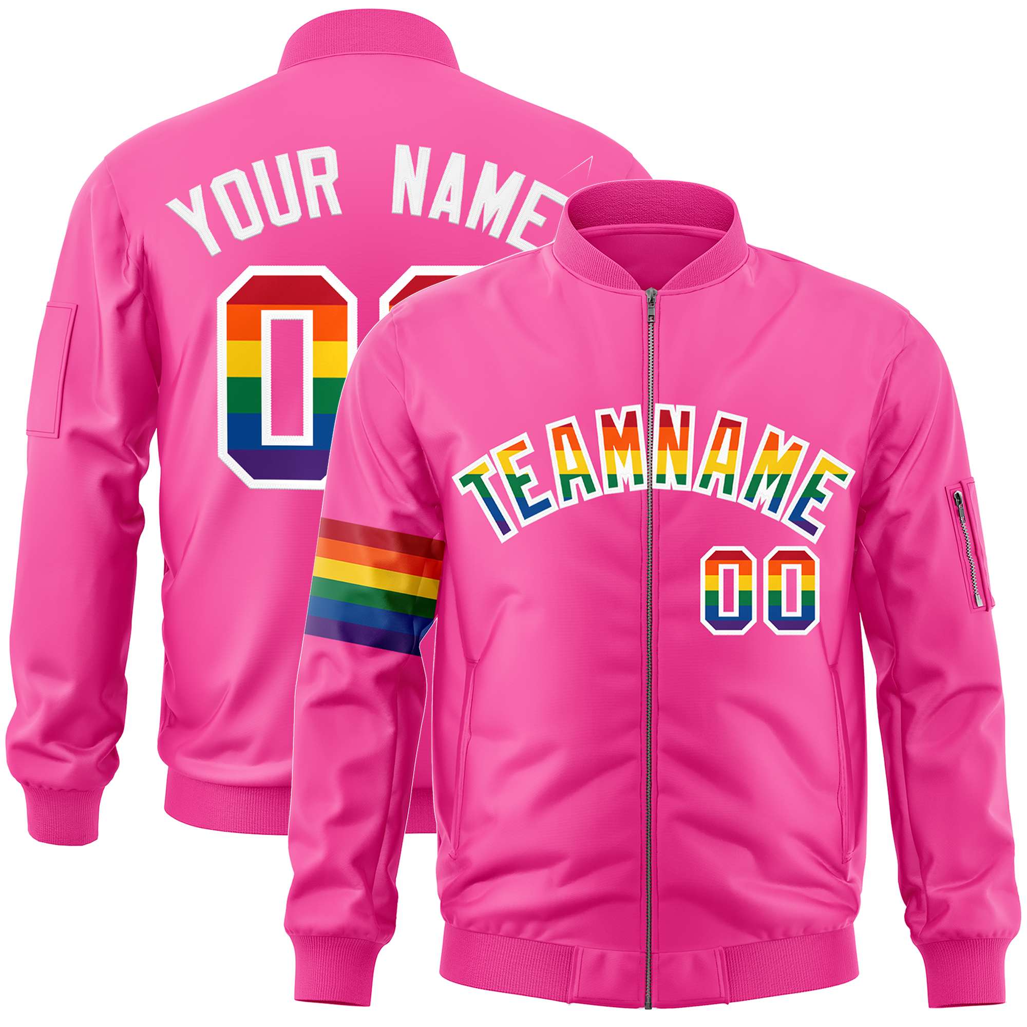 Custom Pink LGBT Rainbow For Pride Month Classic Style Letterman Bomber Jacket