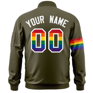 Custom Olive LGBT Rainbow For Pride Month Classic Style Letterman Bomber Jacket