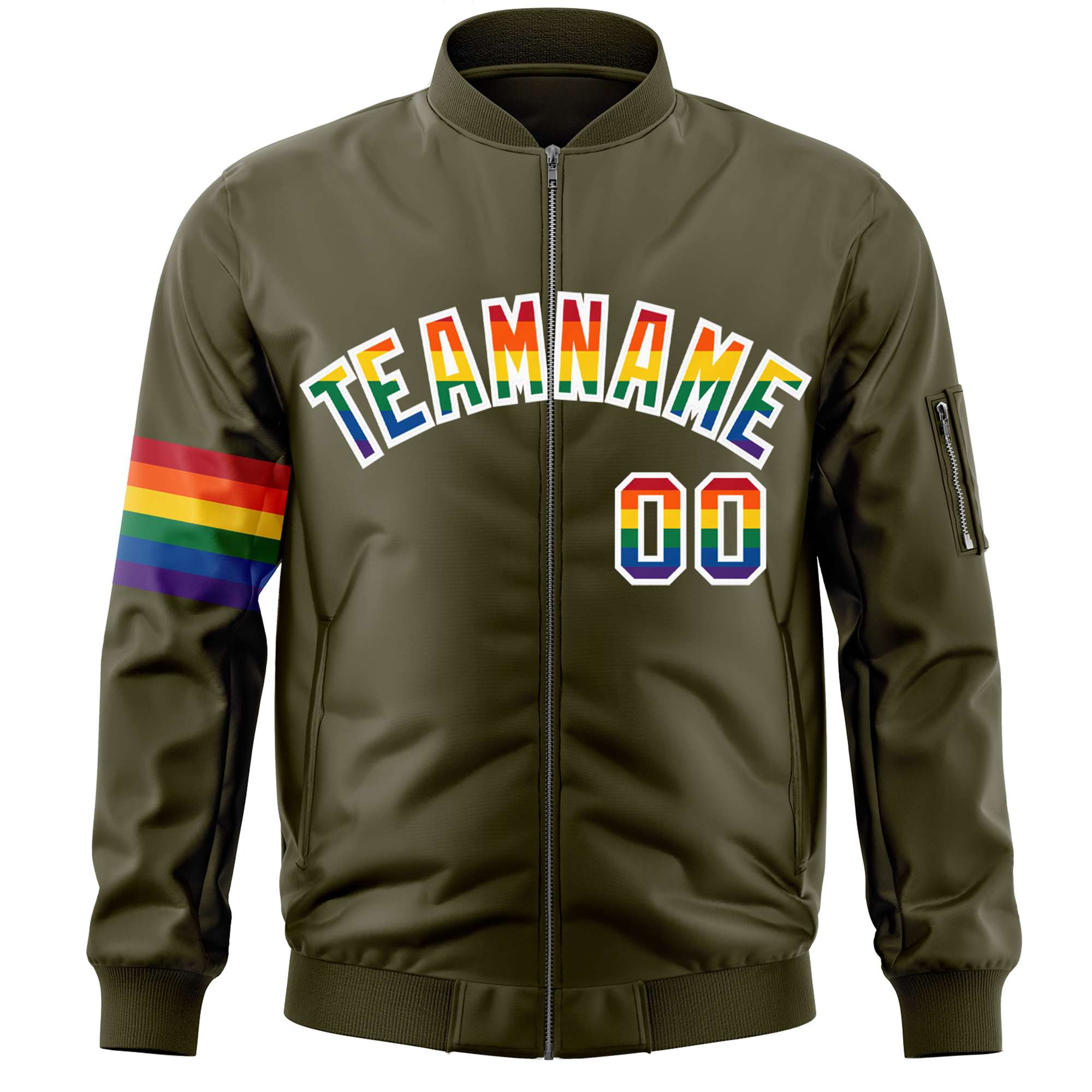 Custom Olive LGBT Rainbow For Pride Month Classic Style Letterman Bomber Jacket