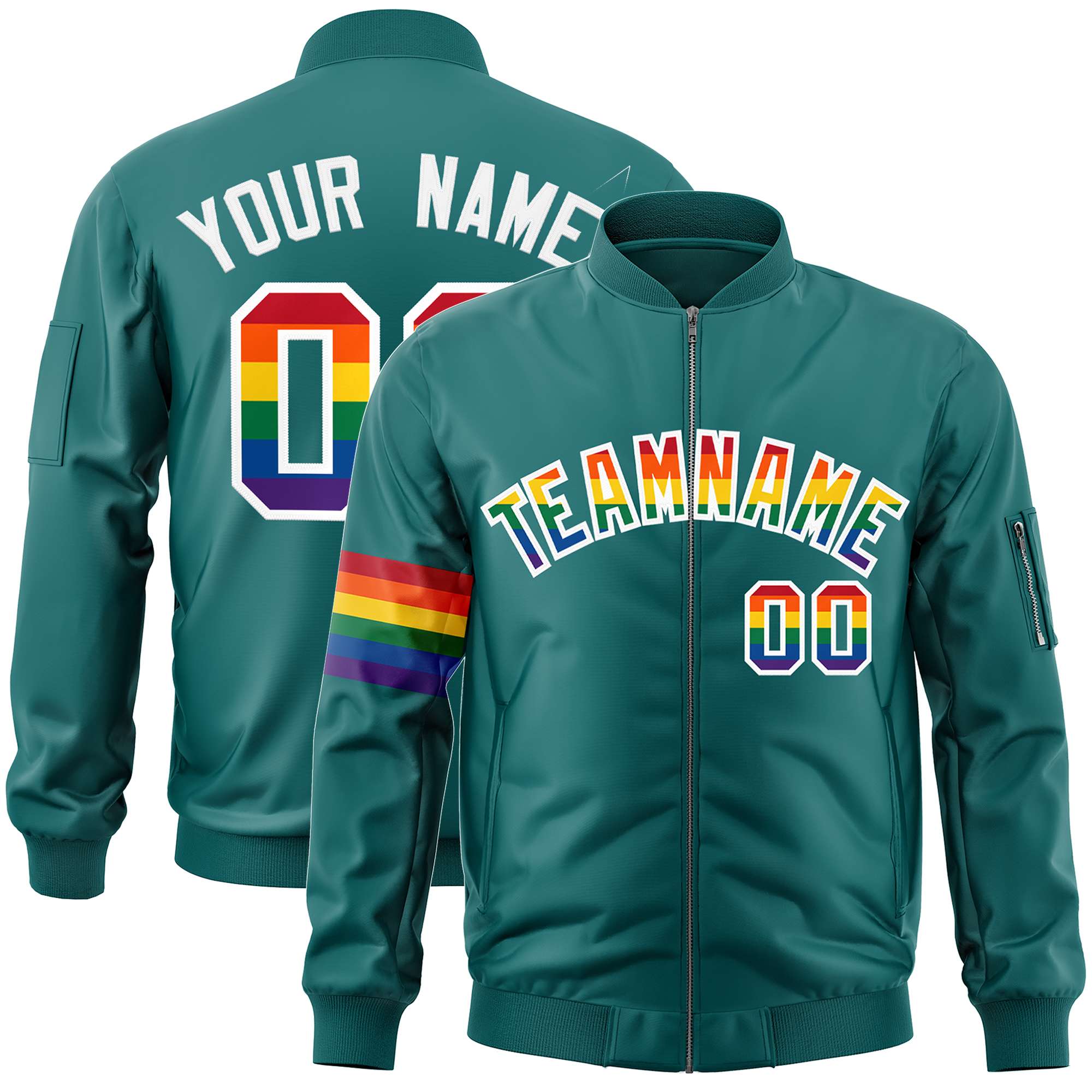 Custom Aqua LGBT Rainbow For Pride Month Classic Style Letterman Bomber Jacket