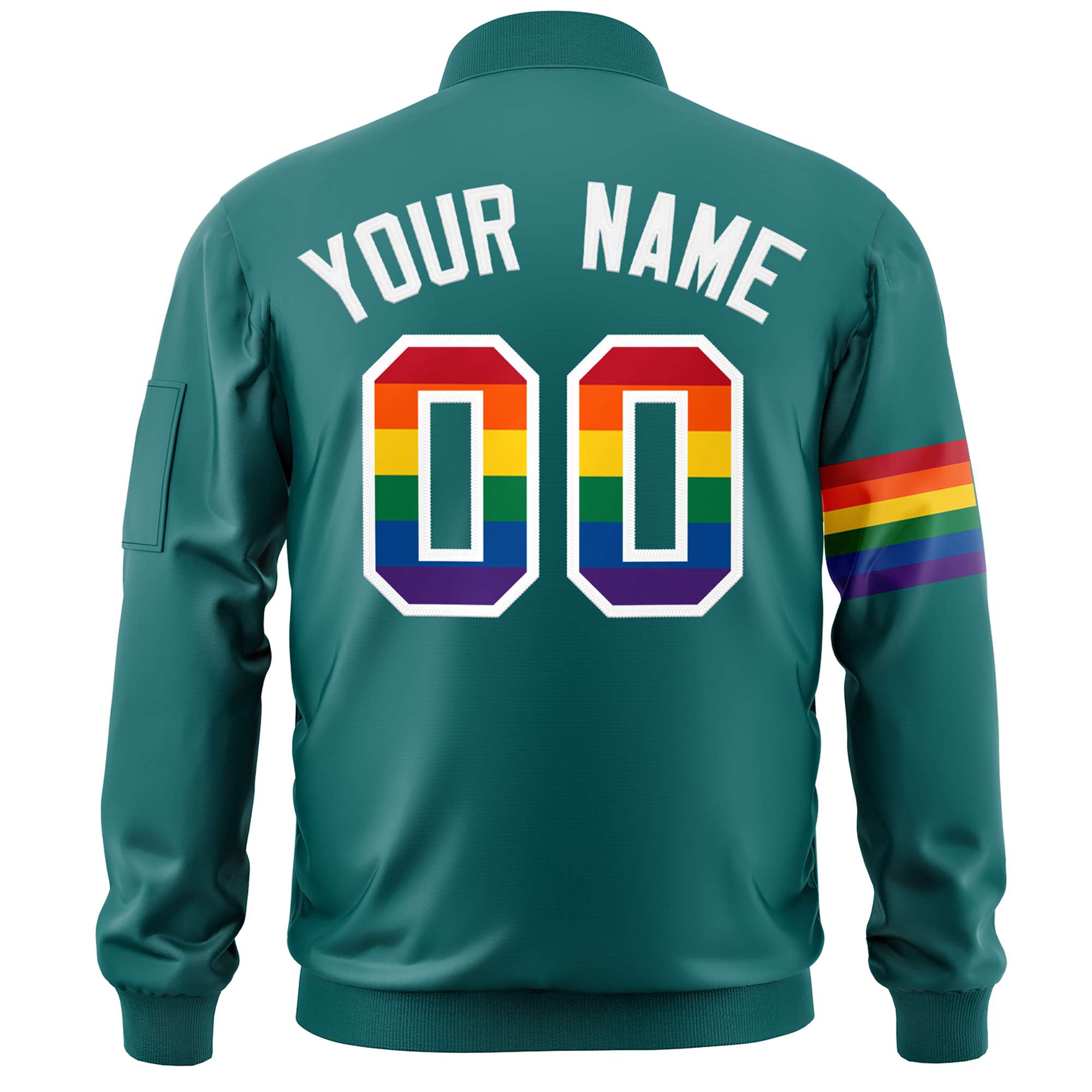 Custom Aqua LGBT Rainbow For Pride Month Classic Style Letterman Bomber Jacket