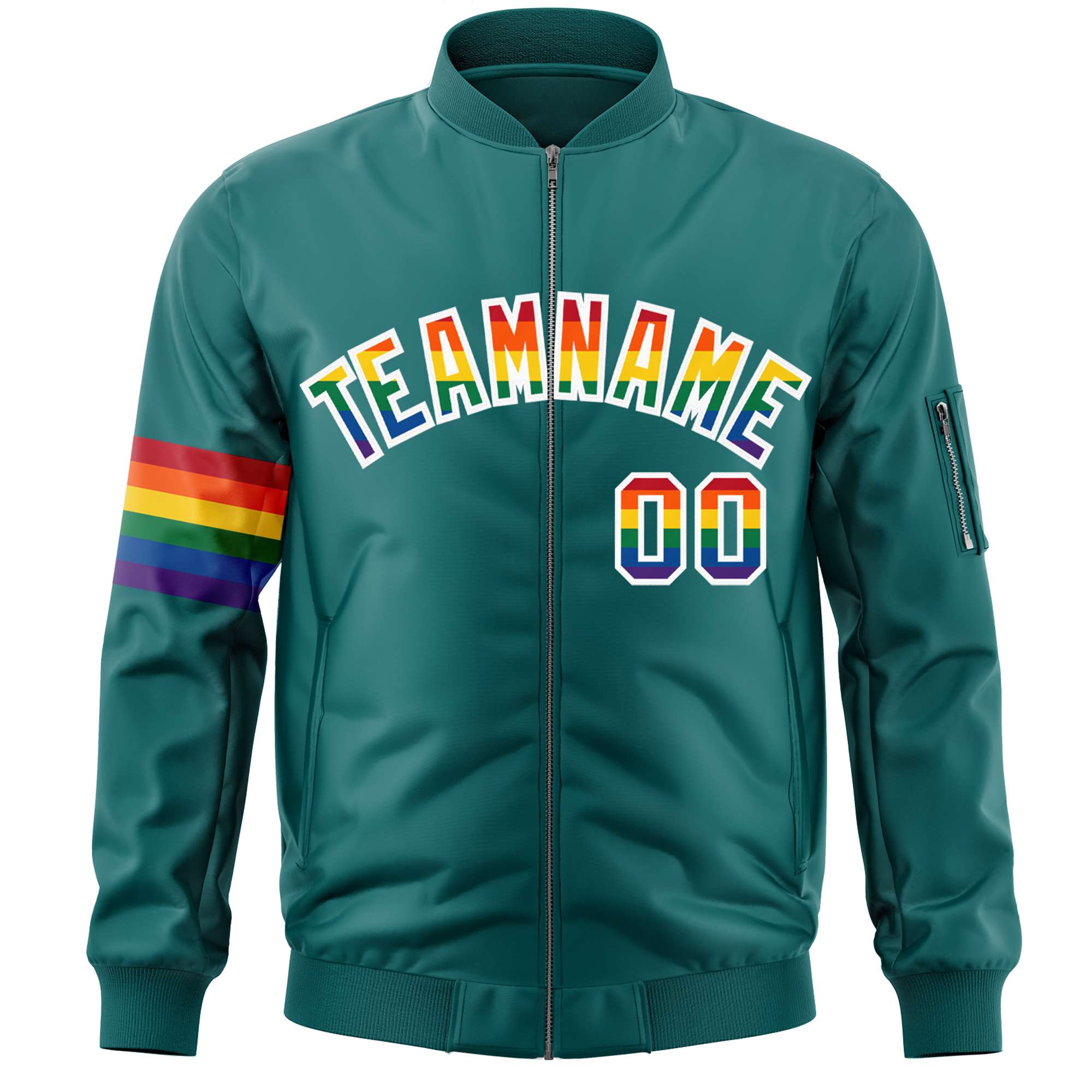 Custom Aqua LGBT Rainbow For Pride Month Classic Style Letterman Bomber Jacket