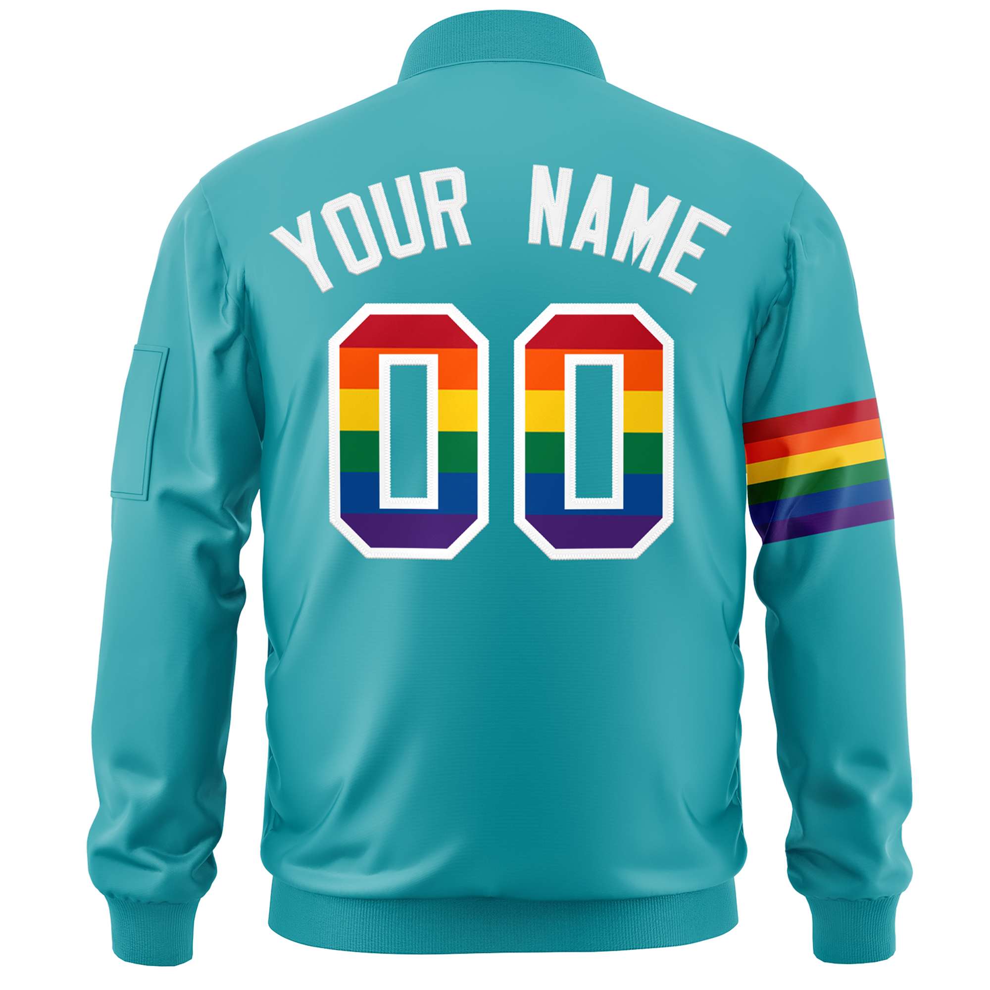 Custom Aqua LGBT Rainbow For Pride Month Classic Style Letterman Bomber Jacket