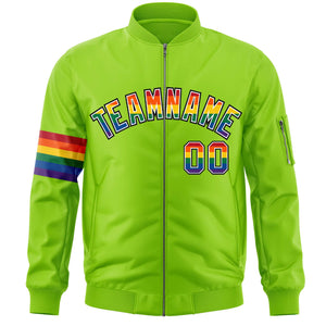 Custom Neon Green LGBT Rainbow For Pride Month Classic Style Letterman Bomber Jacket