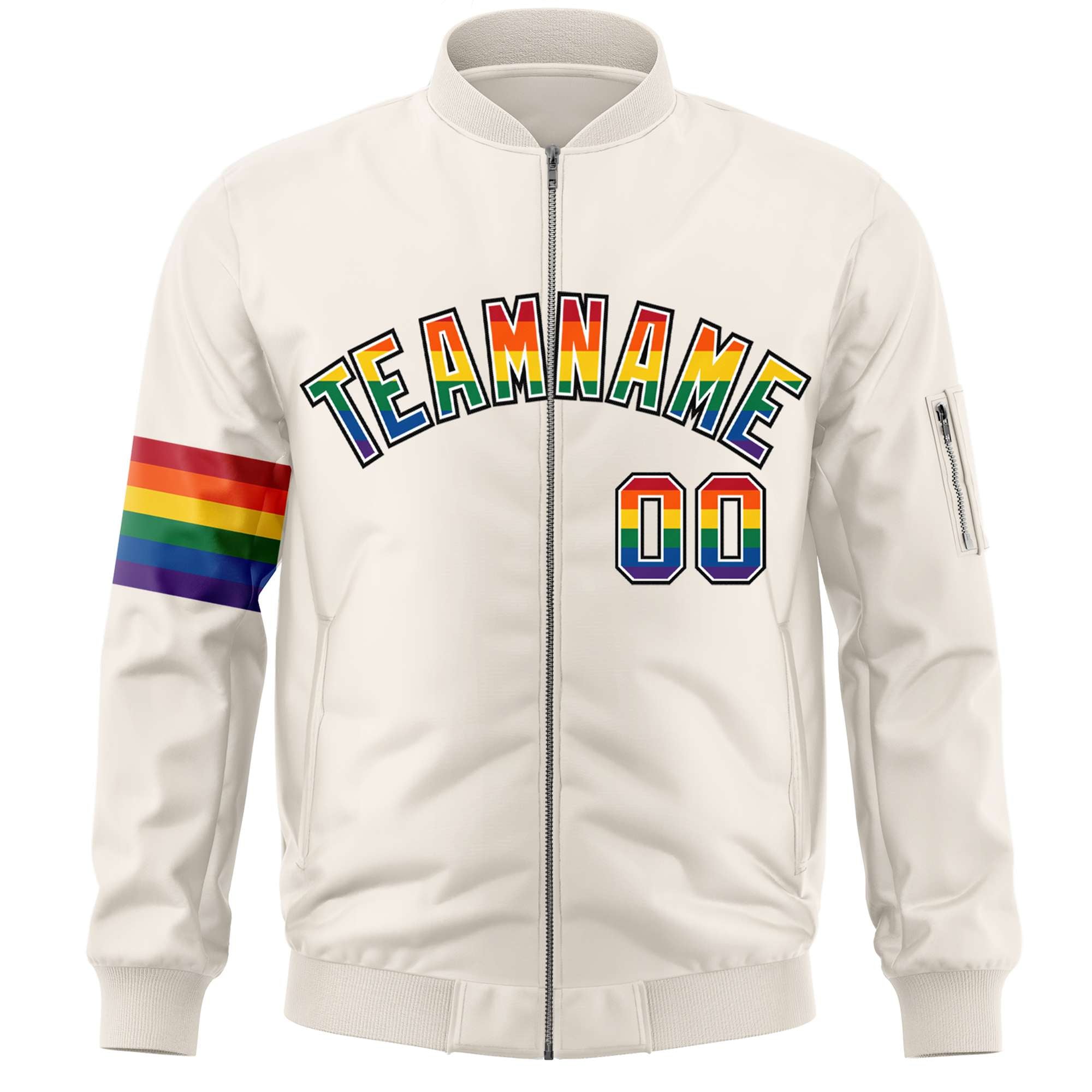 Custom Cream LGBT Rainbow For Pride Month Classic Style Letterman Bomber Jacket