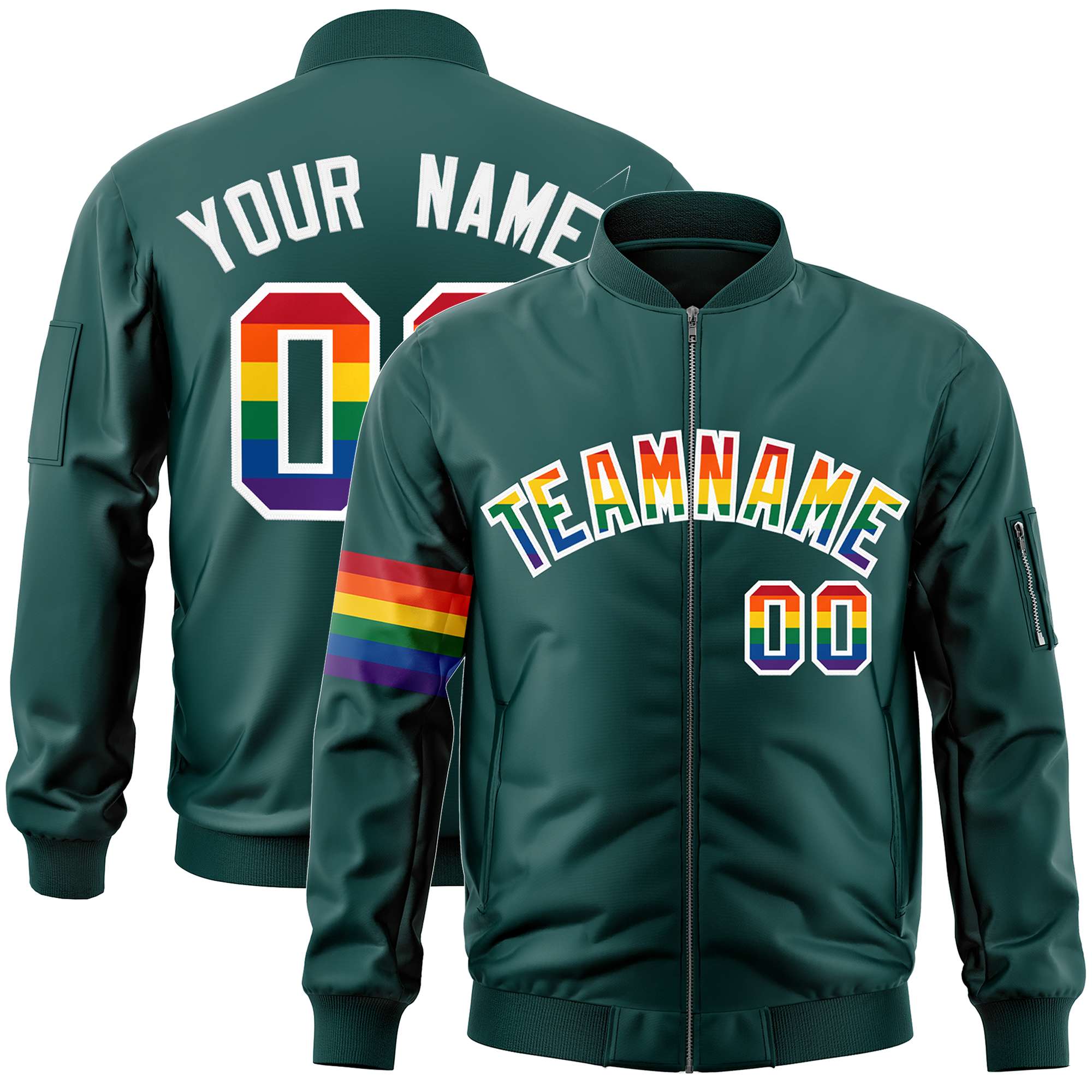 Custom Midnight Green LGBT Rainbow For Pride Month Classic Style Letterman Bomber Jacket