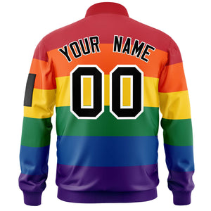 Custom LGBT Rainbow For Pride Month Full-Snap Color Block Letterman Bomber Jacket