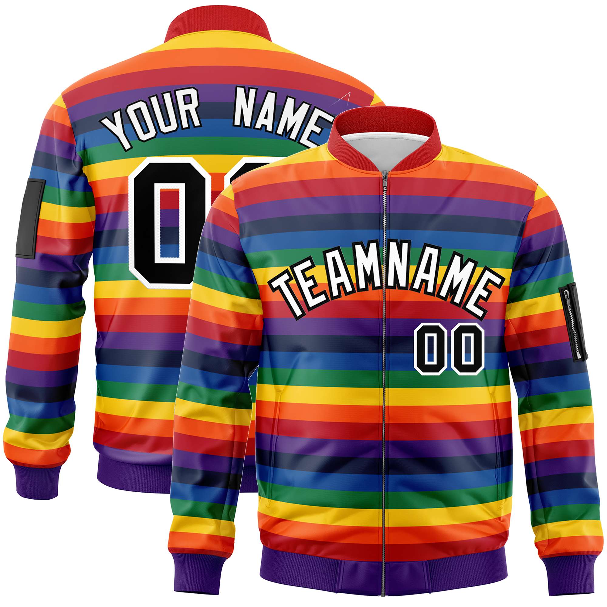 Custom LGBT Rainbow For Pride Month Full-Snap Color Block Letterman Bomber Jacket