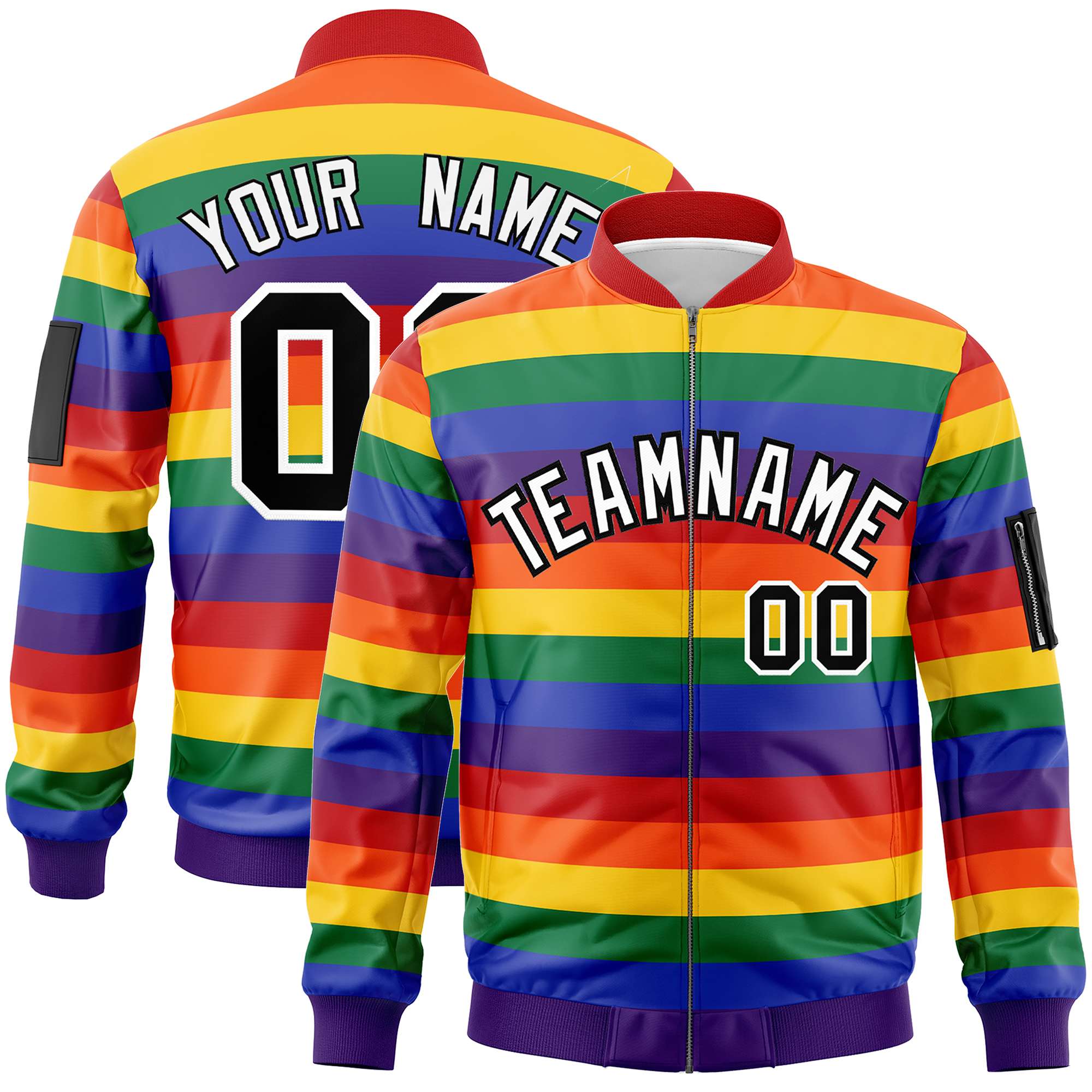 Custom LGBT Rainbow For Pride Month Full-Snap Color Block Letterman Bomber Jacket