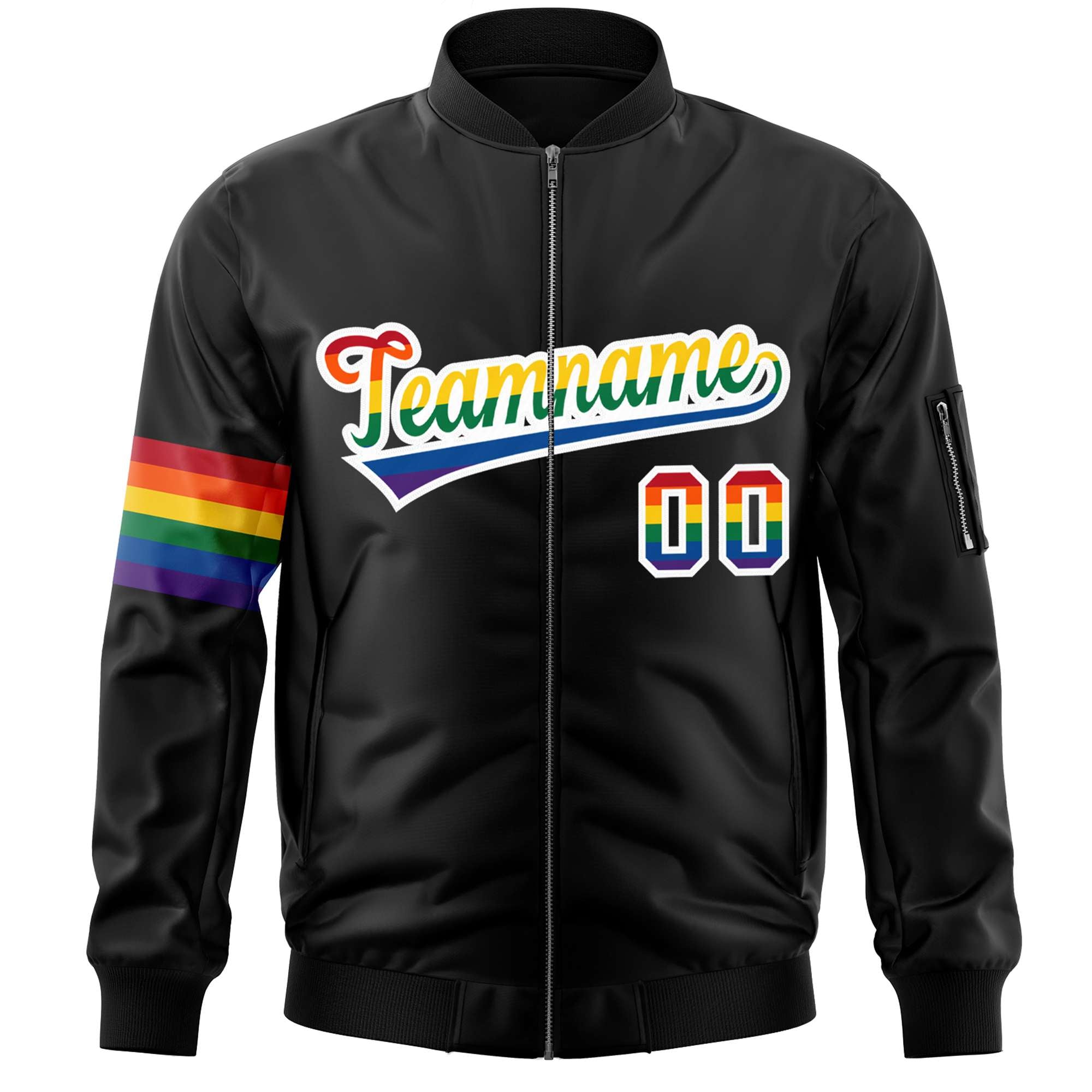 Custom Black LGBT Rainbow For Pride Month Classic Style Letterman Bomber Jacket